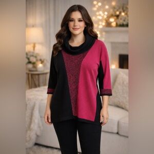 Passport Black Hot Pink Cowl Neck Sweater